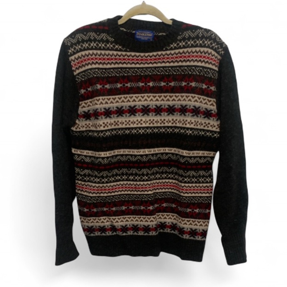 Pendleton Dark Gray Fair Isle Wool Pullover Sweater
